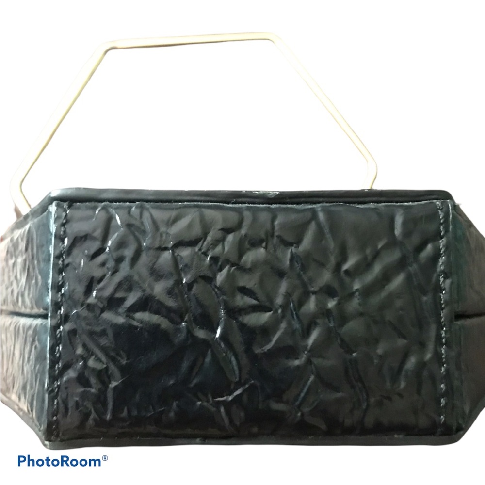 Zara Hexagon Black Faux Leather Bag Gold Handle - Picture 4 of 5